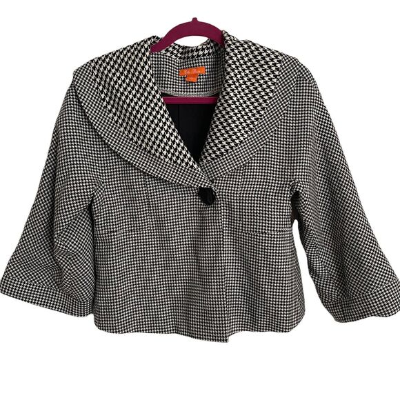 Ella Rose Sz 4 Jacket Cropped Vintage Vibe Black White Houndstooth Check Lined - Picture 1 of 5